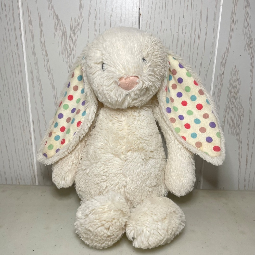 Jellycat Bashful Bunny Cream White W Polka Dot Ears 12" Soft Floppy Rabbit